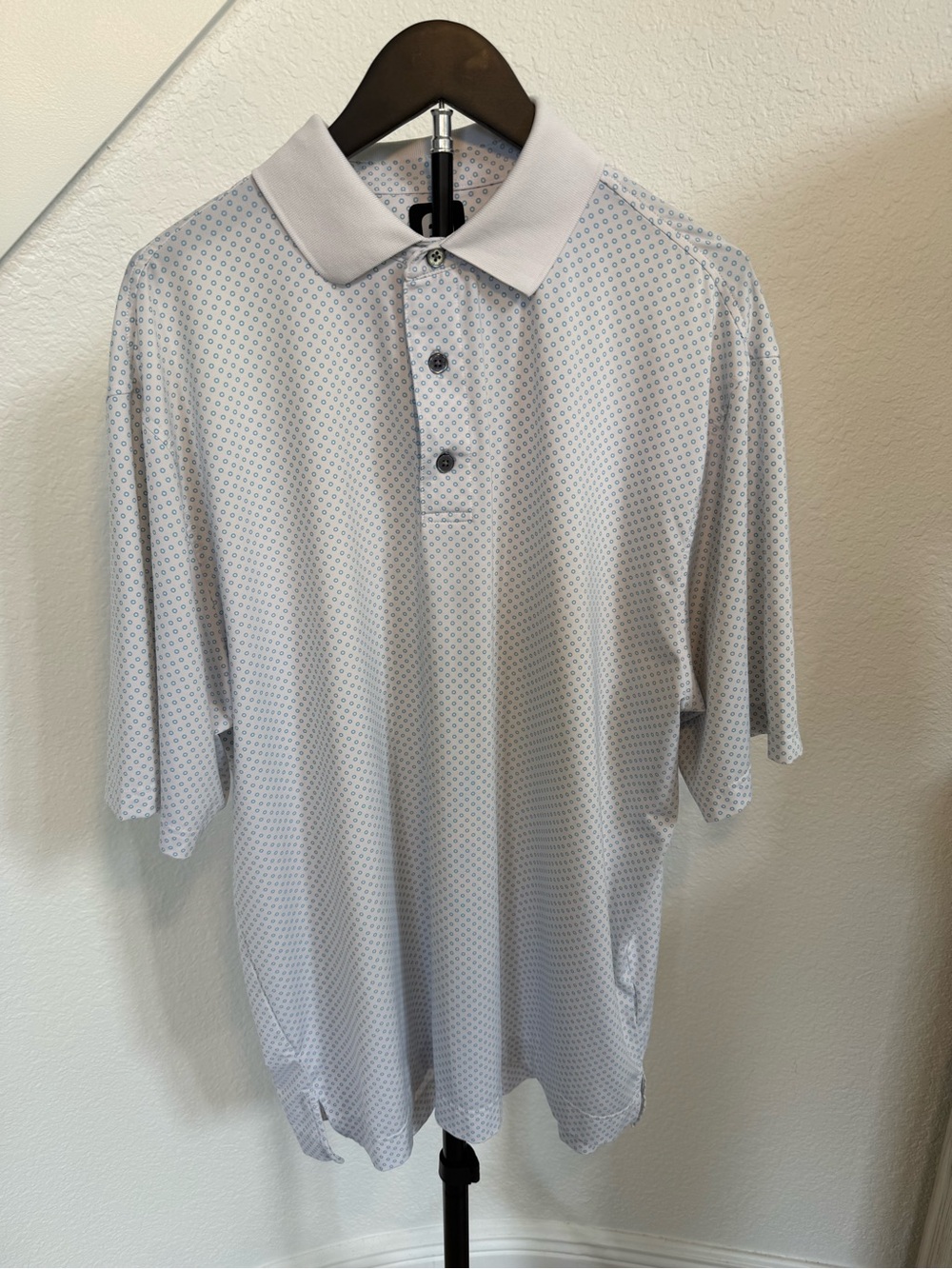 FootJoy White Polo with Light Blue Dot Pattern - Picture 2 of 15